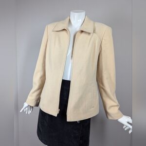 90s Beige Wool Cashmere Zip Jacket Boxy Minimalist Barn Coat